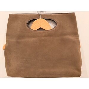 Banana Republic Suede Foldover Bag Cement Taupe Beige Leather Purse One Size NWT